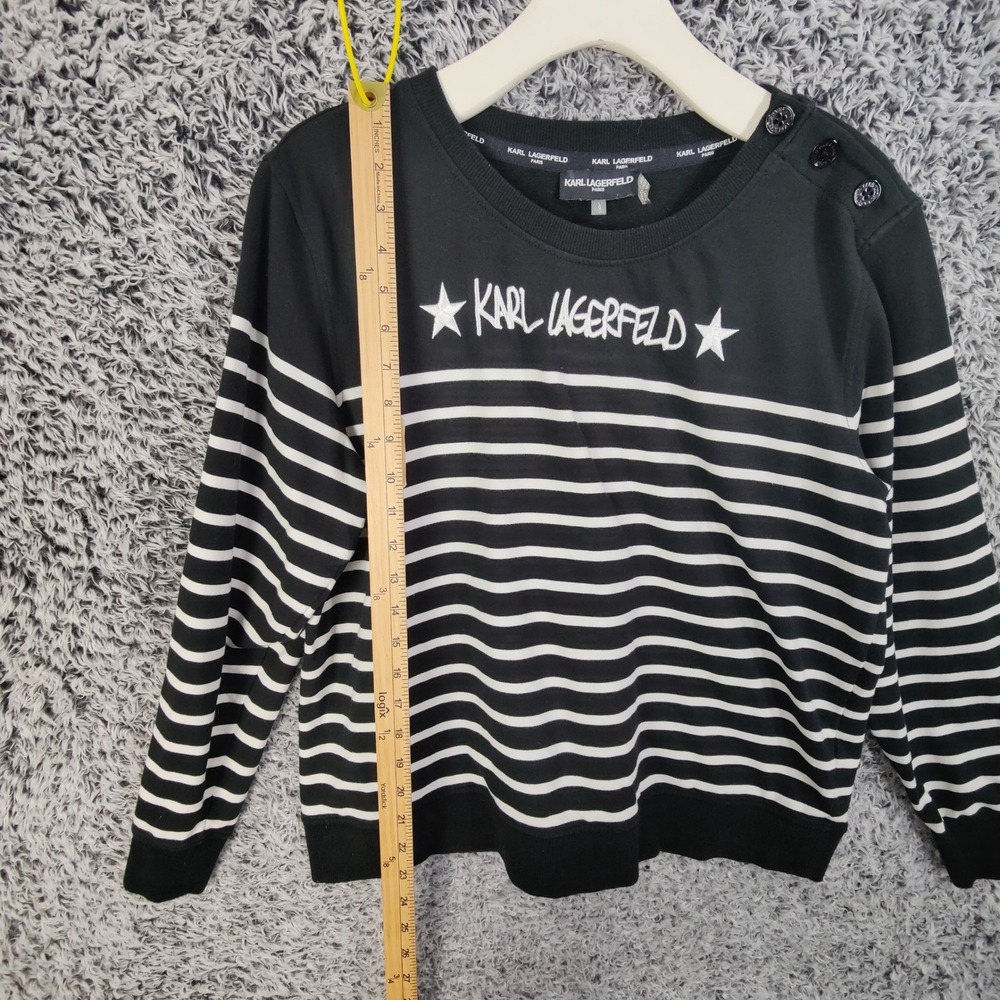 Karl Lagerfeld Paris Striped Crewneck Sweatshirt Logo Star Womens Large Nautical - Picture 4 of 16